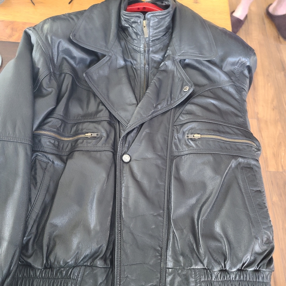 Genuine Leather Bomber Jacket XL Mens